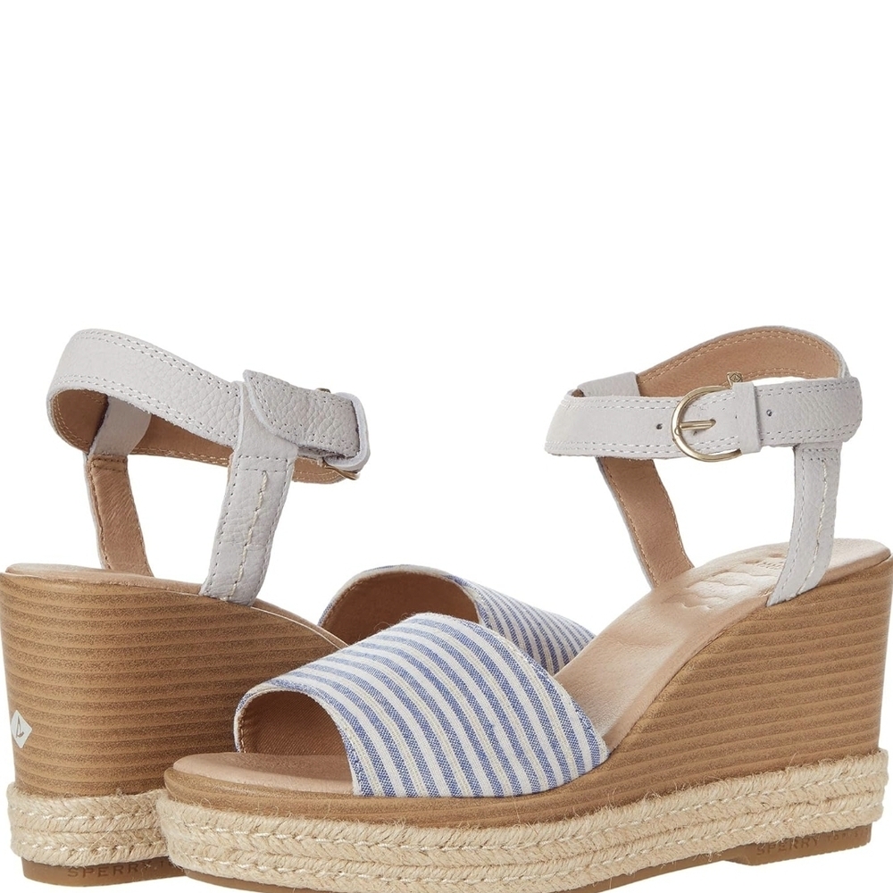 NEW Striped Blue and White Espadrille Wedge Sandals